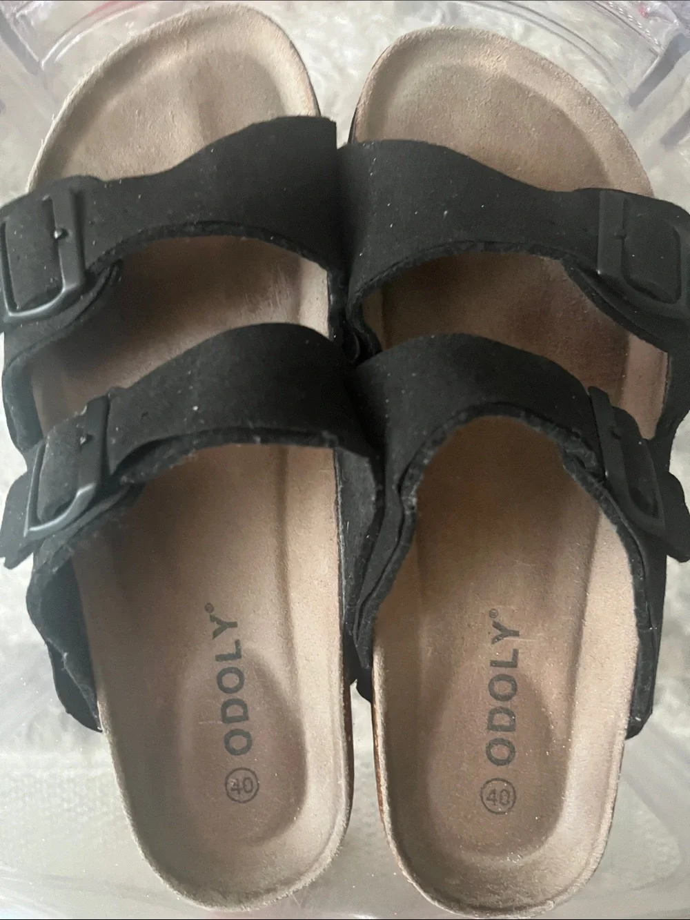 Women’s Black Double-Buckle Slide Sandals